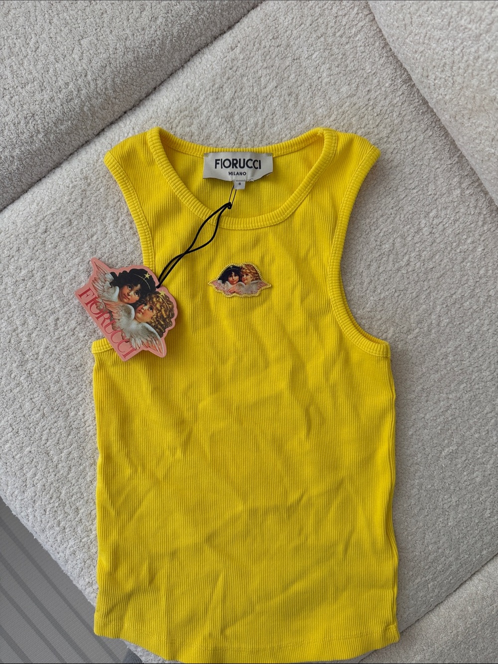 Fiorucci Yellow Ribbed Tank with Angel Patch